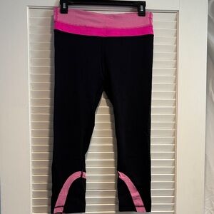 Lululemon size 6 Black Leggings with Pink Waistband and Accents